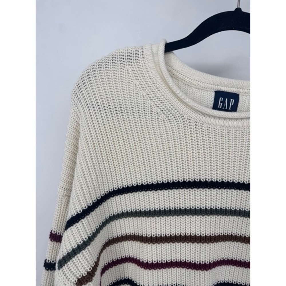 GAP Women Cream Striped Cotton Rollneck Knit Sweater MEDIUM Minimalist Nautical - Picture 2 of 9